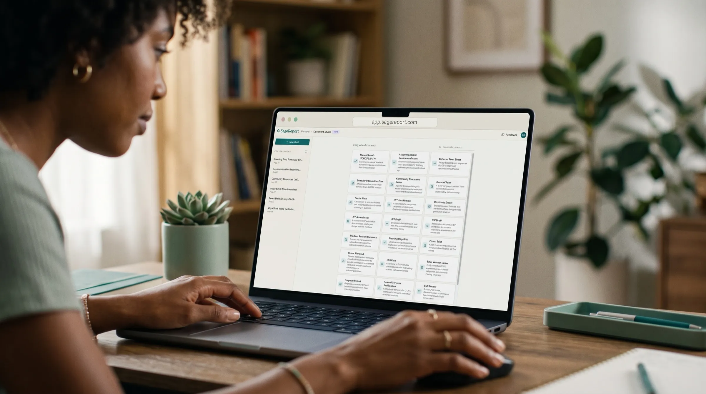 Document Studio open on a laptop, showing a grid of document types ready to generate